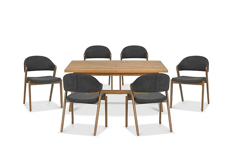 Stratford Small Extending Dining Table with 6 Fabric Chairs - Dark Grey