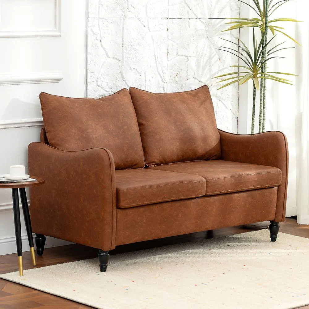 HOMCOM Modern 2 Seater Sofa, PU Leather Upholstered Loveseat Settee in Brown 2