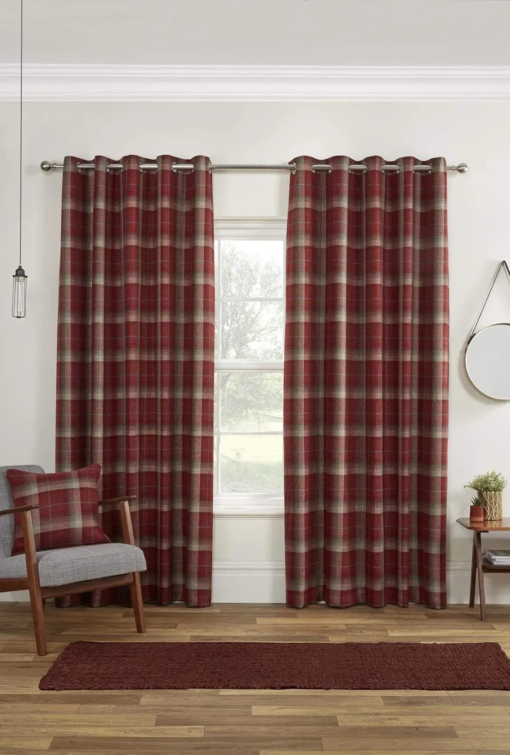 Sundour Carnoustie Checked Eyelet Blackout Curtains in Red