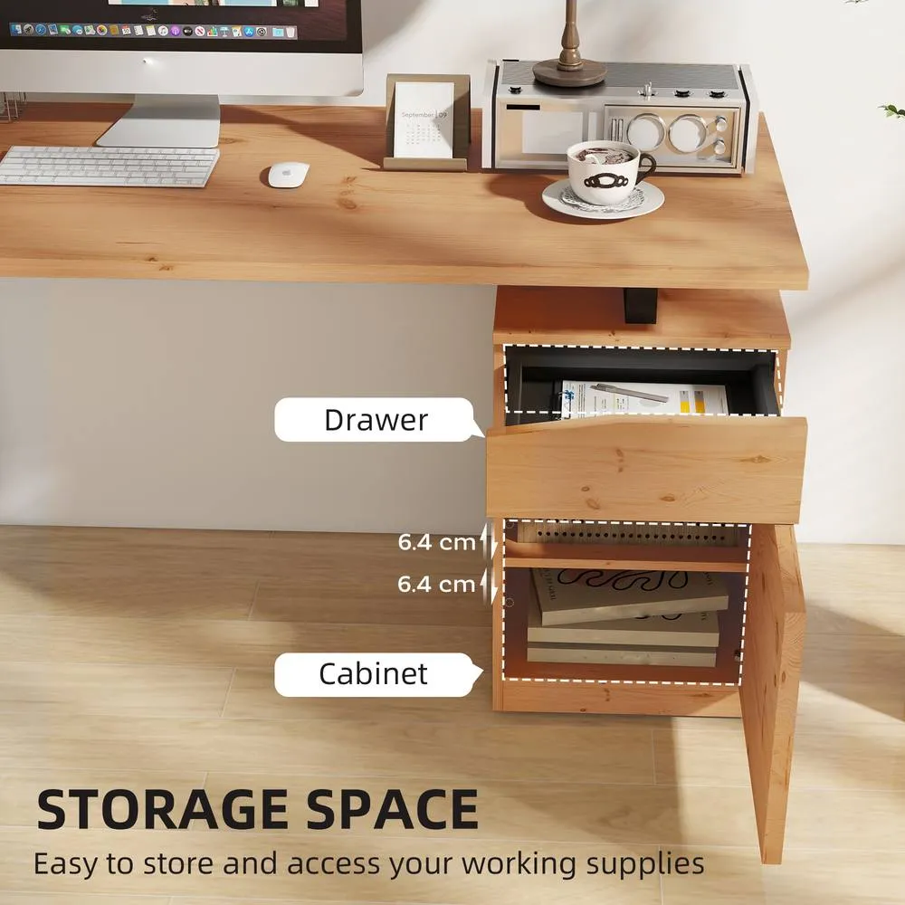 HOMCOM Computer Desk, Writing Table with Cabinet & Drawer, Natural 5