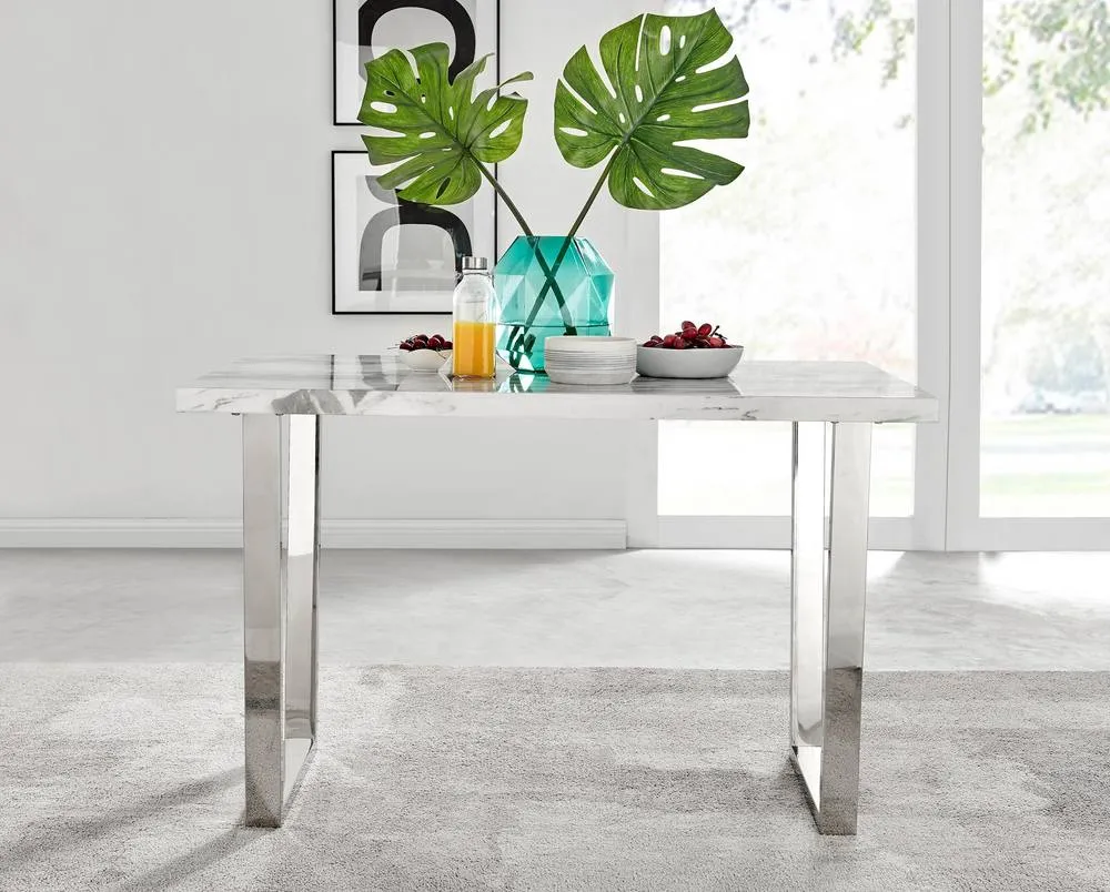 FurnitureboxUK Kylo White Marble Effect Table & 4 Grey Belgravia Black Leg Chairs 2