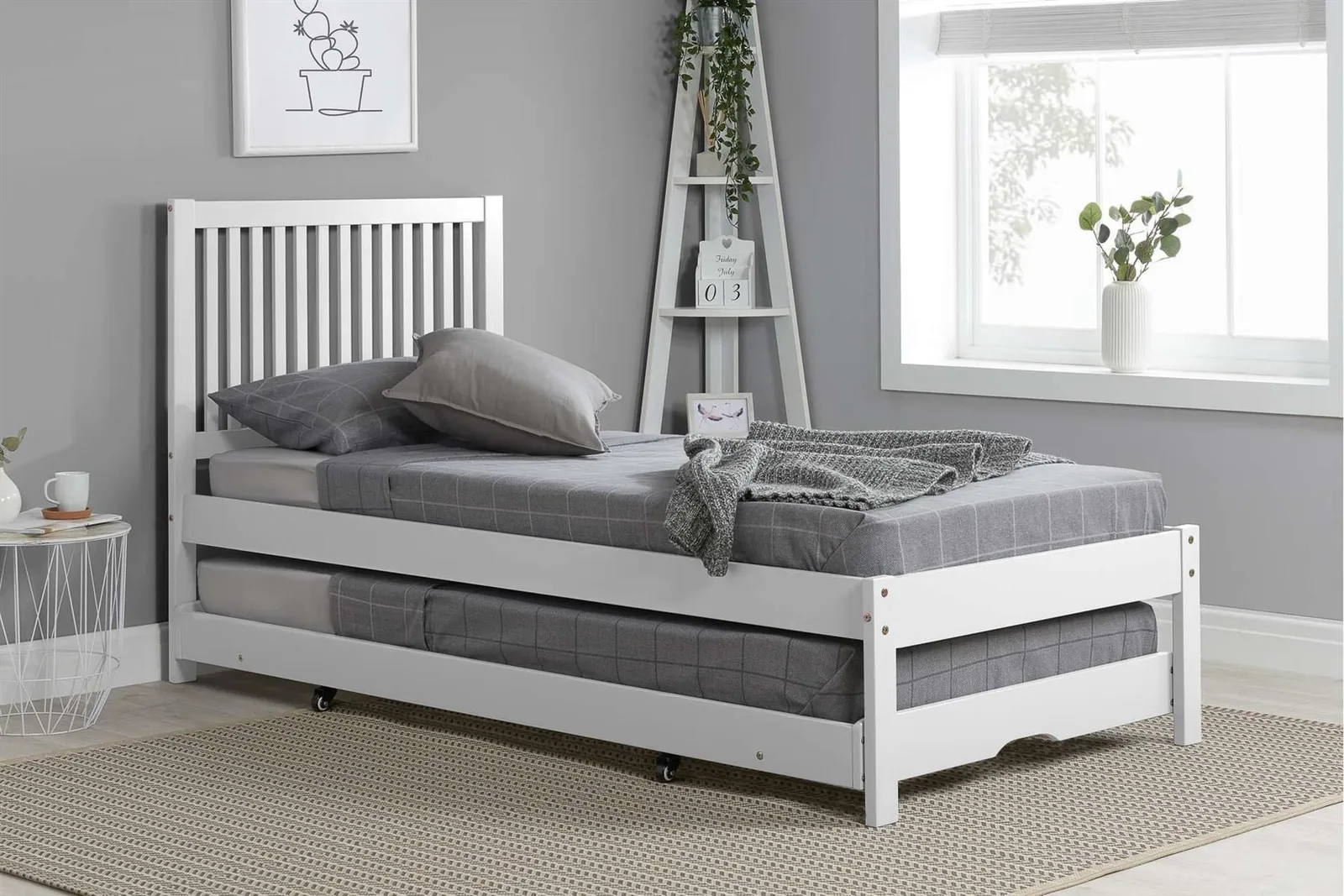 Birlea White Wood Guest Bed 2 mattresses Buxton Trundle Frame Hideaway Stop Over 3