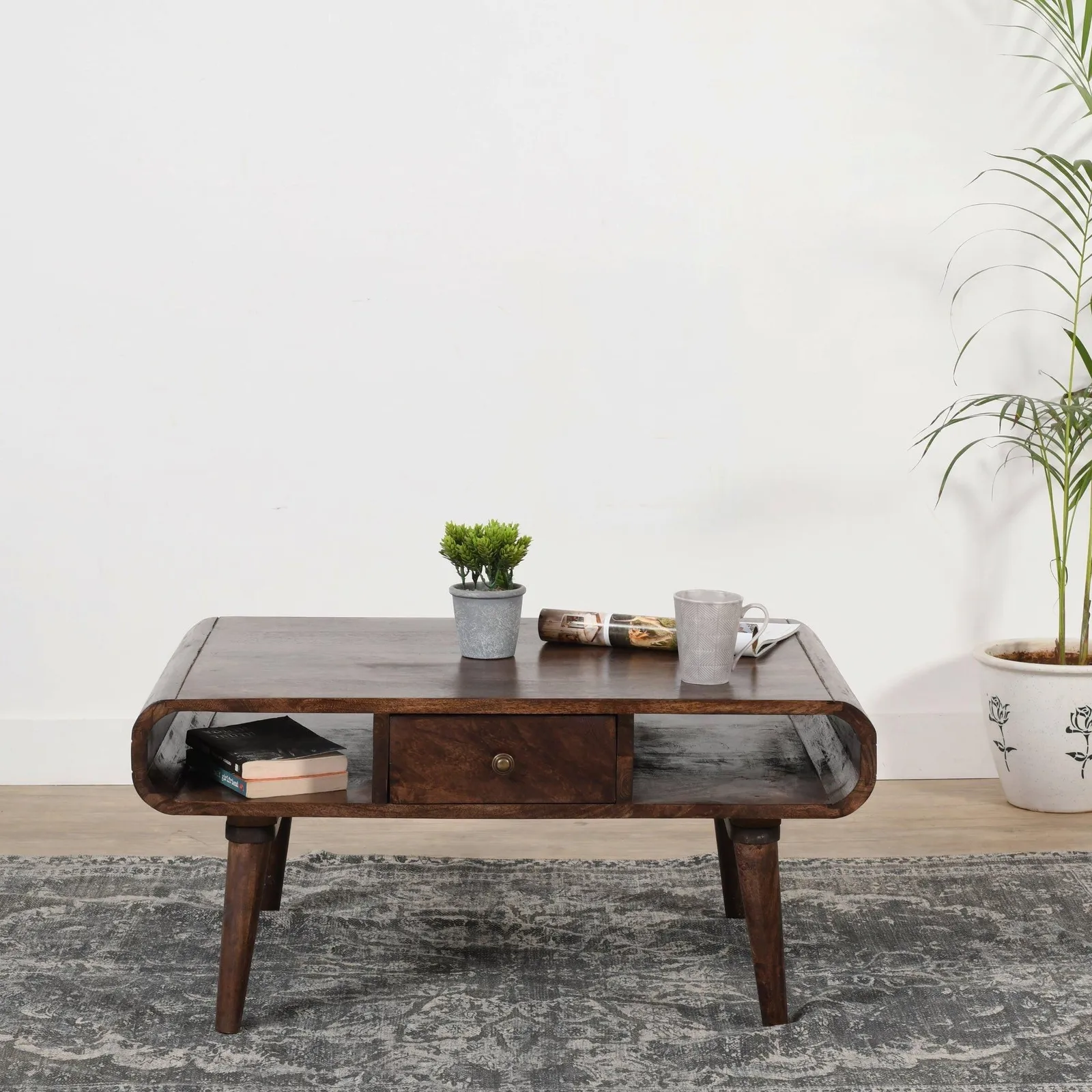 IH Design Malena Dark Mango Wood Coffee Table with Drawer in Brown 2