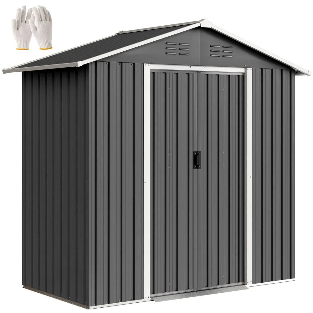 OUTSUNNY 6.5x3.5ft Outdoor Metal Garden Shed for Garden, Patio, Dark Grey 2