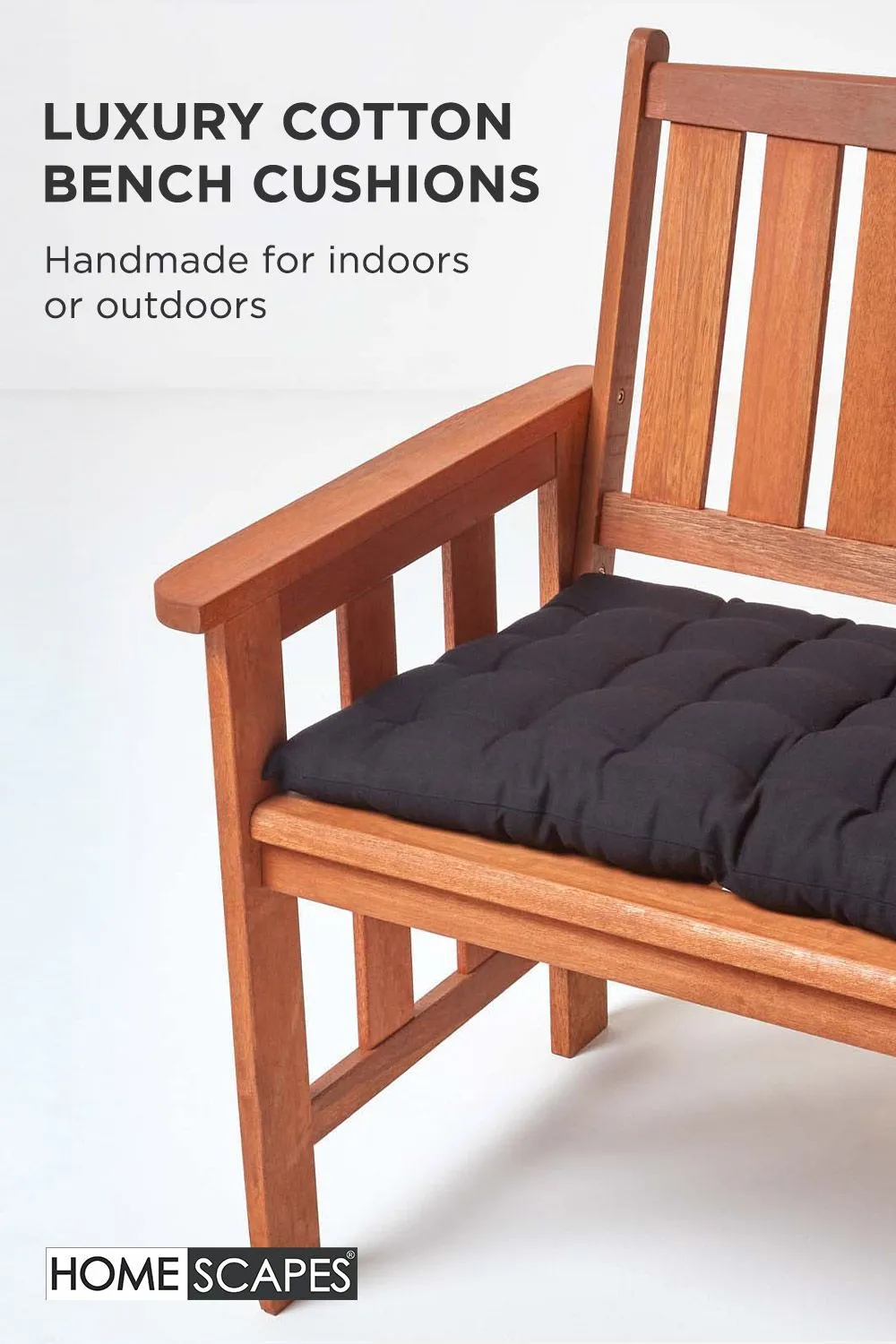 Homescapes Garden Bench Cushion Luxury 3 Seater Cotton Indoor Outdoor Pad, 143 x 48cm in Black 2