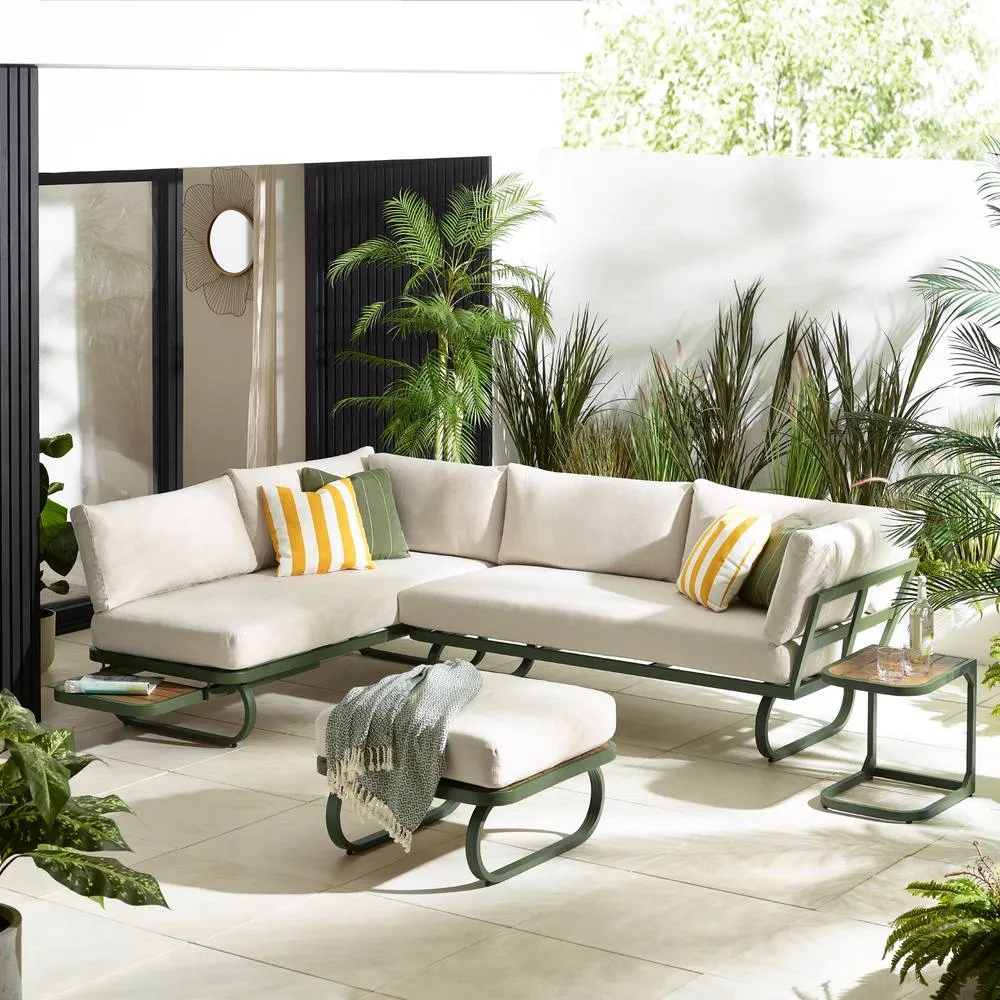 FurnitureboxUK Capri Green Metal & Cream Garden Corner Sofa Set
