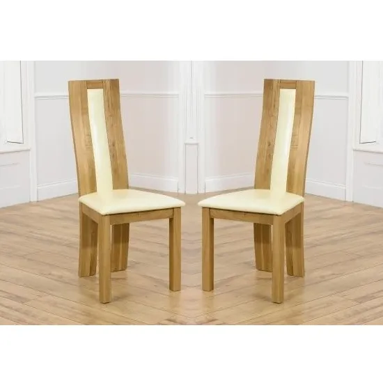 Marila Dining Chair In Cream PU With Solid Oak Frame In A Pair