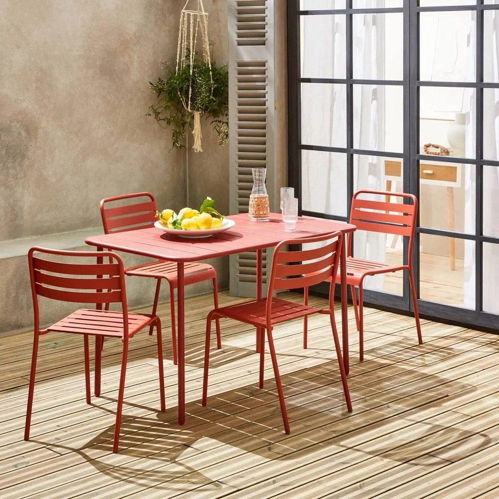 sweeek 4-seater rectangular steel garden table with 4 chairs in Terracotta 4