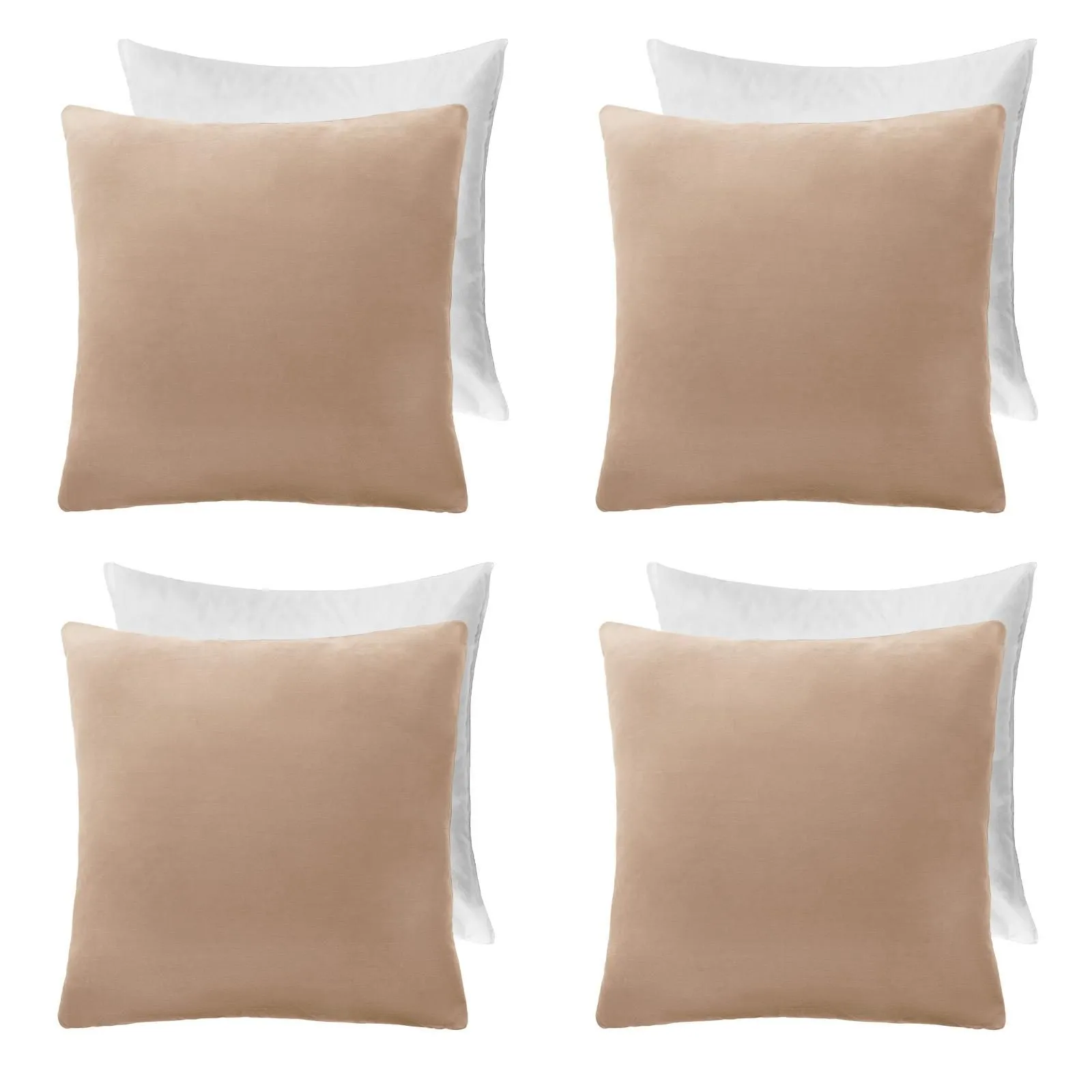 OHS 4 x Matte Velvet Cushion Covers Soft Plain Zip in Natural
