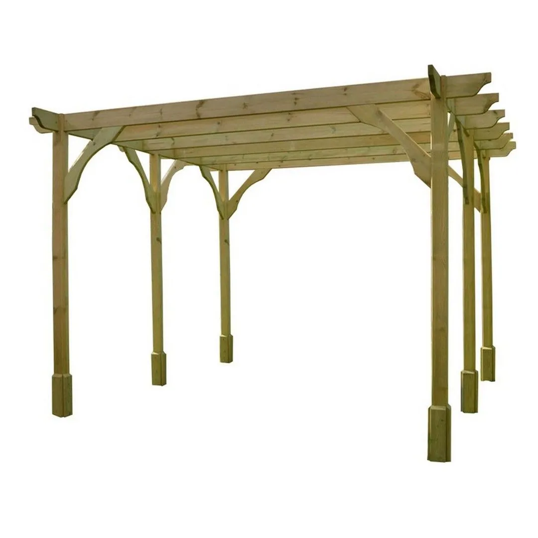 Rutland County Garden Furniture Ltd Premium Pergola 6 Posts - Wood - L420 x W720 x H270 cm - Rustic Brown in Light Green