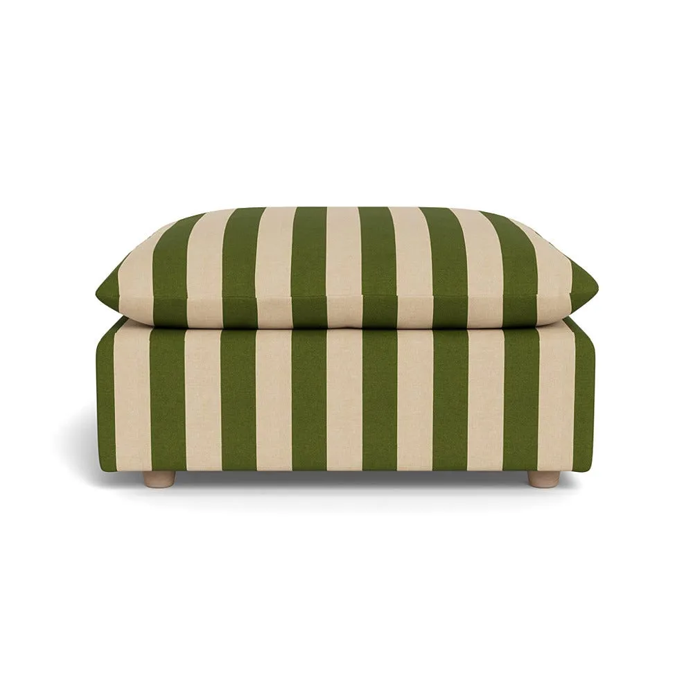 Heal's Astrid Ottoman Capelo Linen-Cotton Stripe Green Natural Beech Feet 1