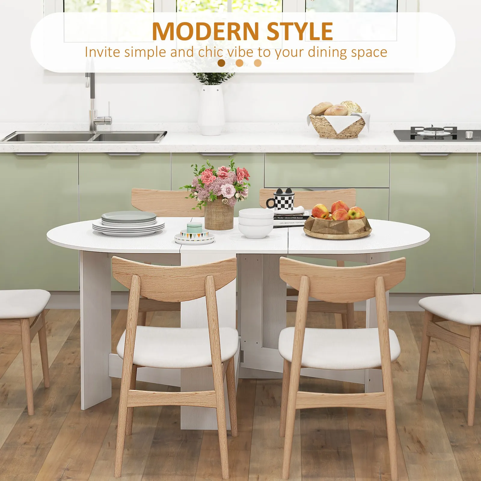 HOMCOM Oval Kitchen Table for Dining Room, Small Space in White 5