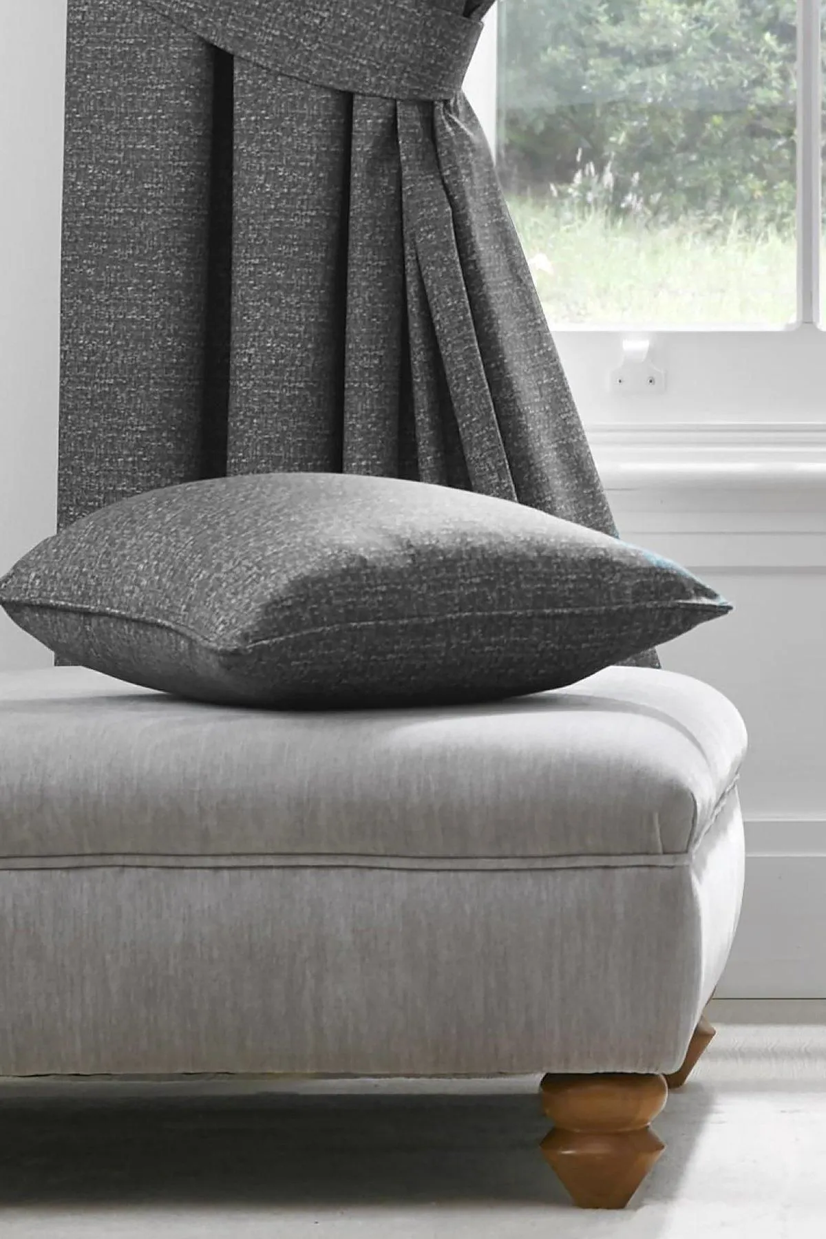 Dreams & Drapes 'Pembrey' Textured Filled Cushion in Charcoal 2