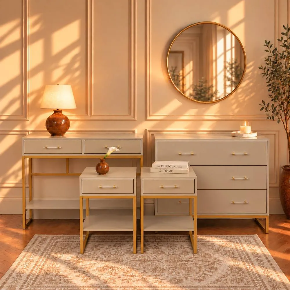 Melody Maison Chest, Dressing Table Set & Pair of Bedside Tables - Liana Taupe Range