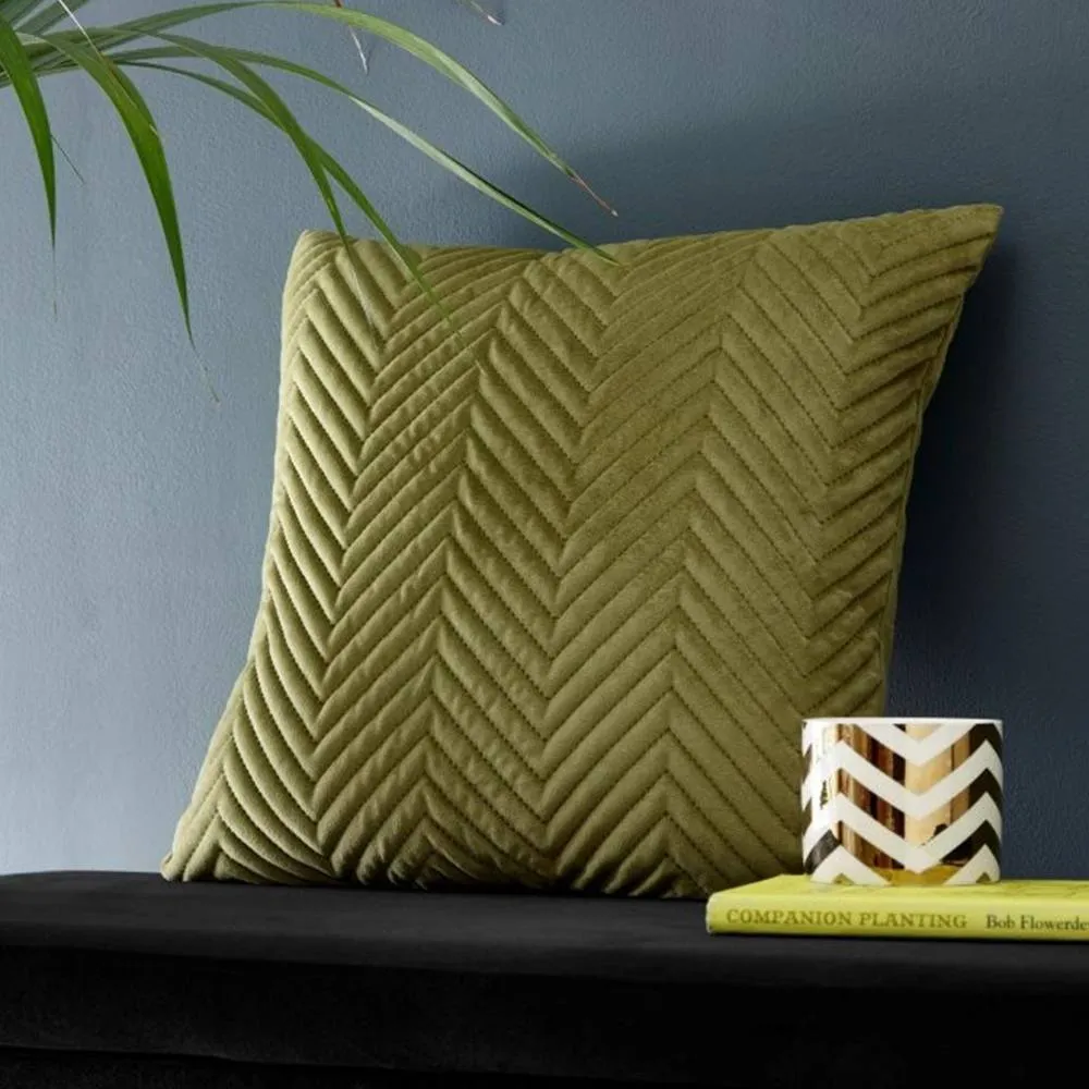 Portfolio Home Pinsonic Velvet Filled Cushion 56 x 56cm - 22" x 22" in Green