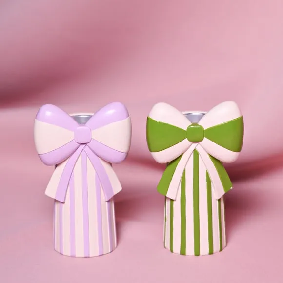 Raspberry Blossom Set of 2 Bow Candlestick Holders 2