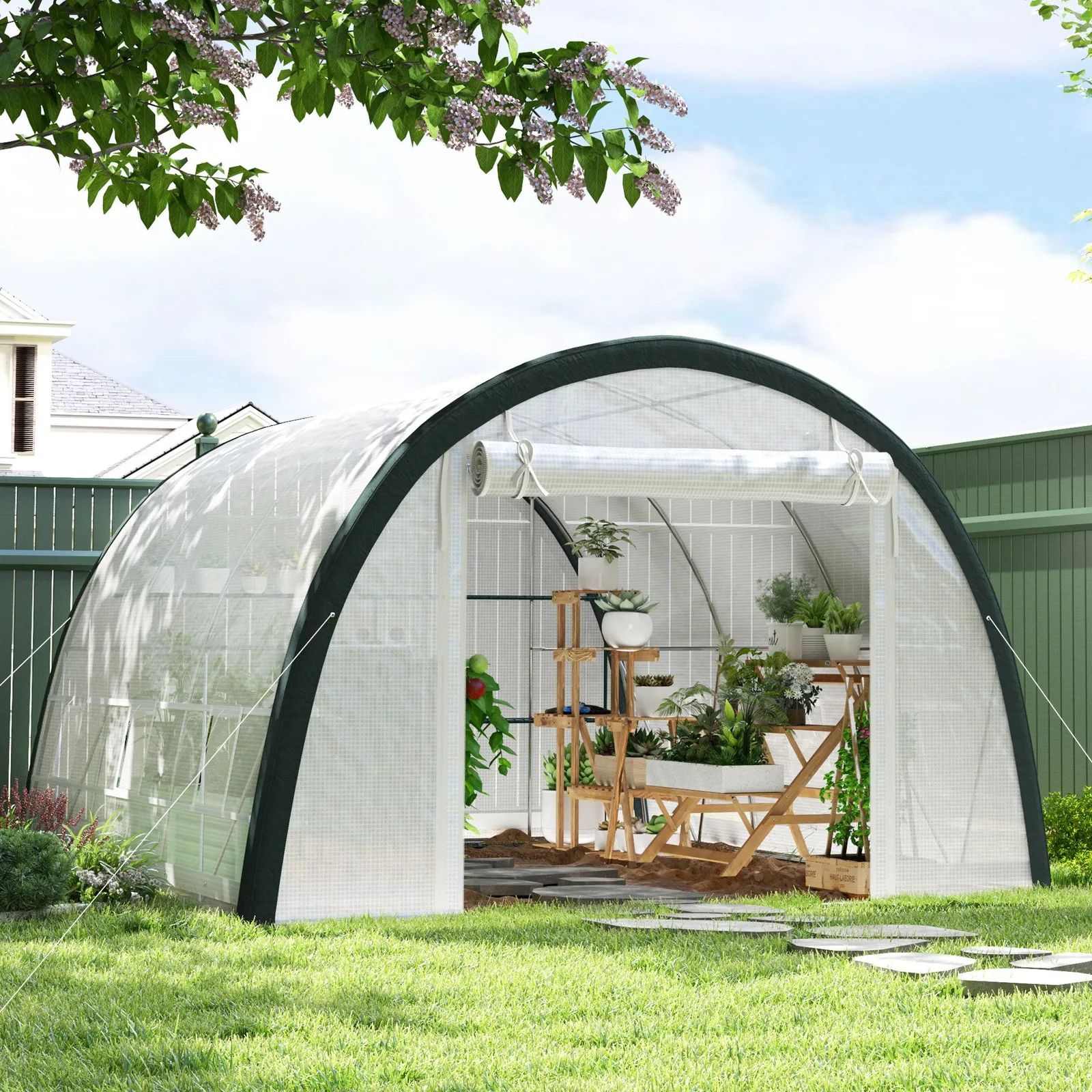 OUTSUNNY 4 x 3 x 2 m Polytunnel Greenhouse Pollytunnel Tent Steel Frame in White