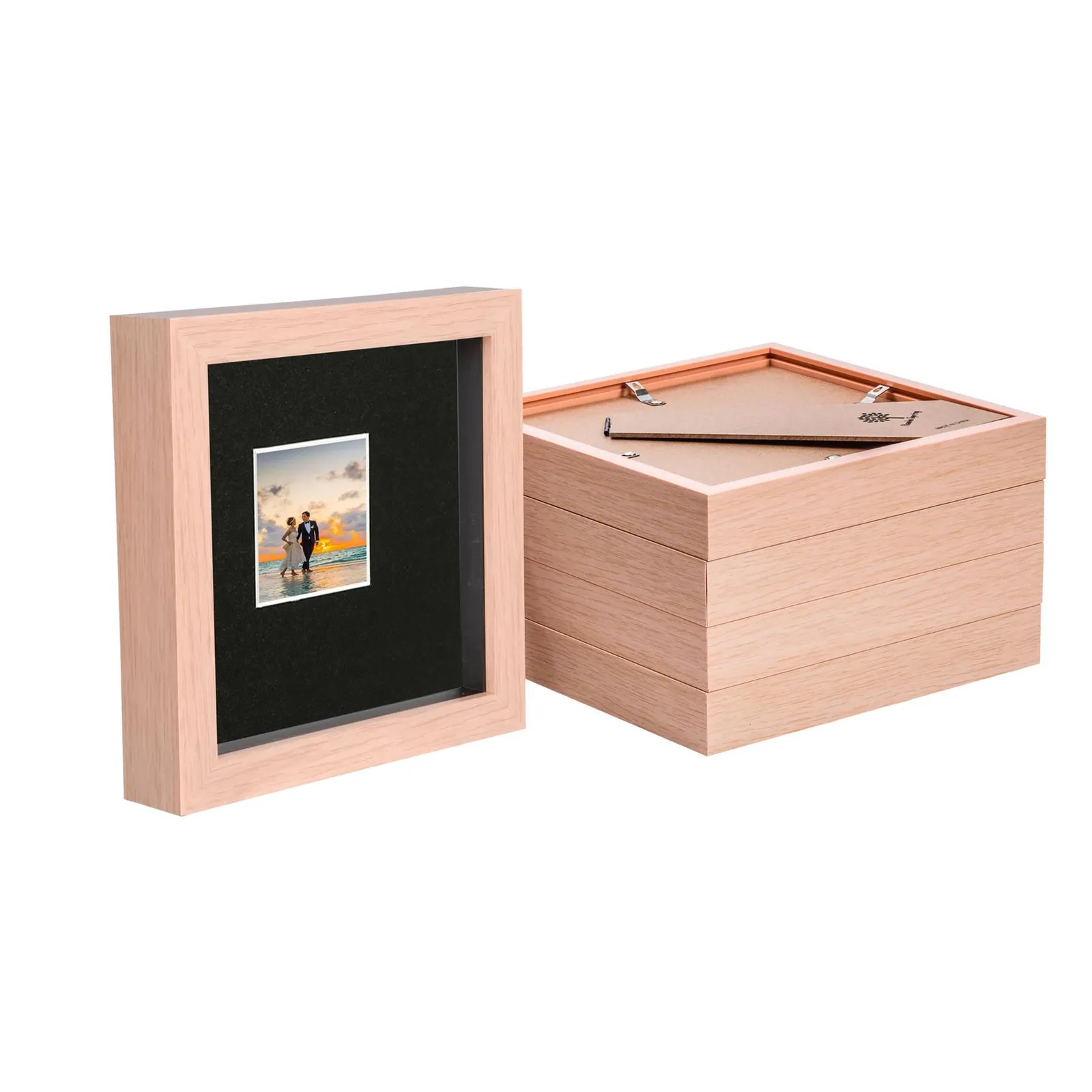 Nicola Spring 6" x 6" 3D Box Photo Frames - 2" x 2" Mount - Light Brown - Pack of 5 in Black 1