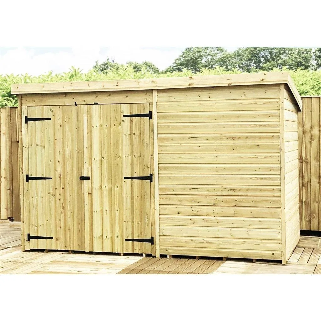 Marlborough 9 x 4 Pressure Treated Pent Garden Shed with Double Doors in Natural 2
