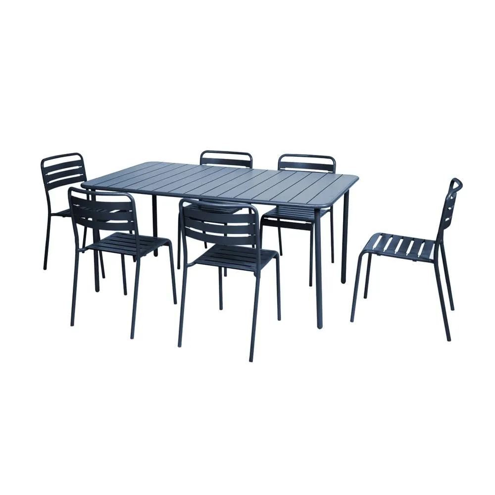 sweeek 6-8 seater rectangular steel garden table set with 6 chairs in Dark Blue 2