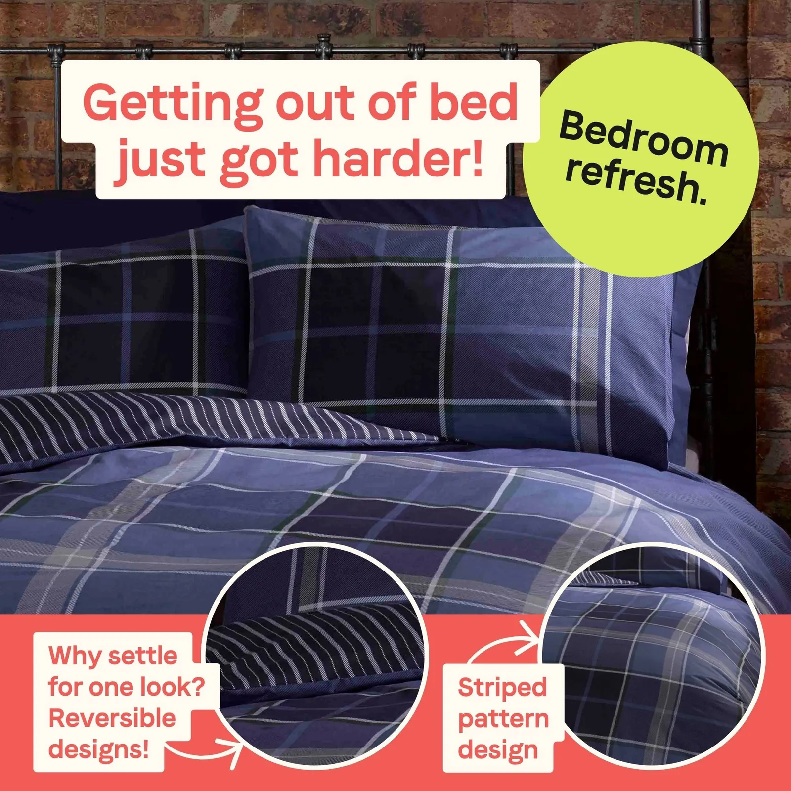Rapport Home Argyle Design Tartan Polycotton Duvet Set With Pillowcase in Blue 2