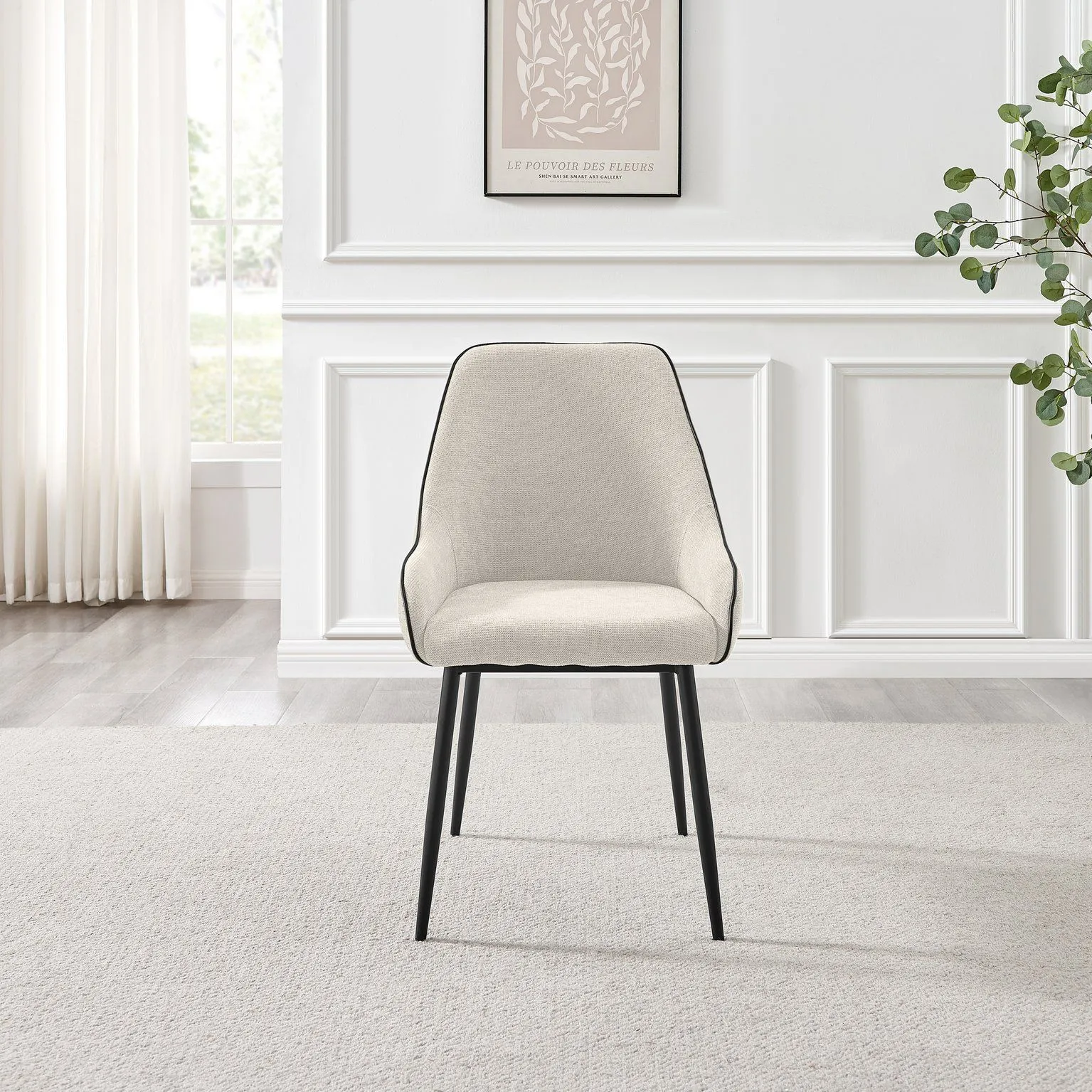 FurnitureboxUK Beaumont 2x Fabric Black Leg Dining Chair in Cream 3