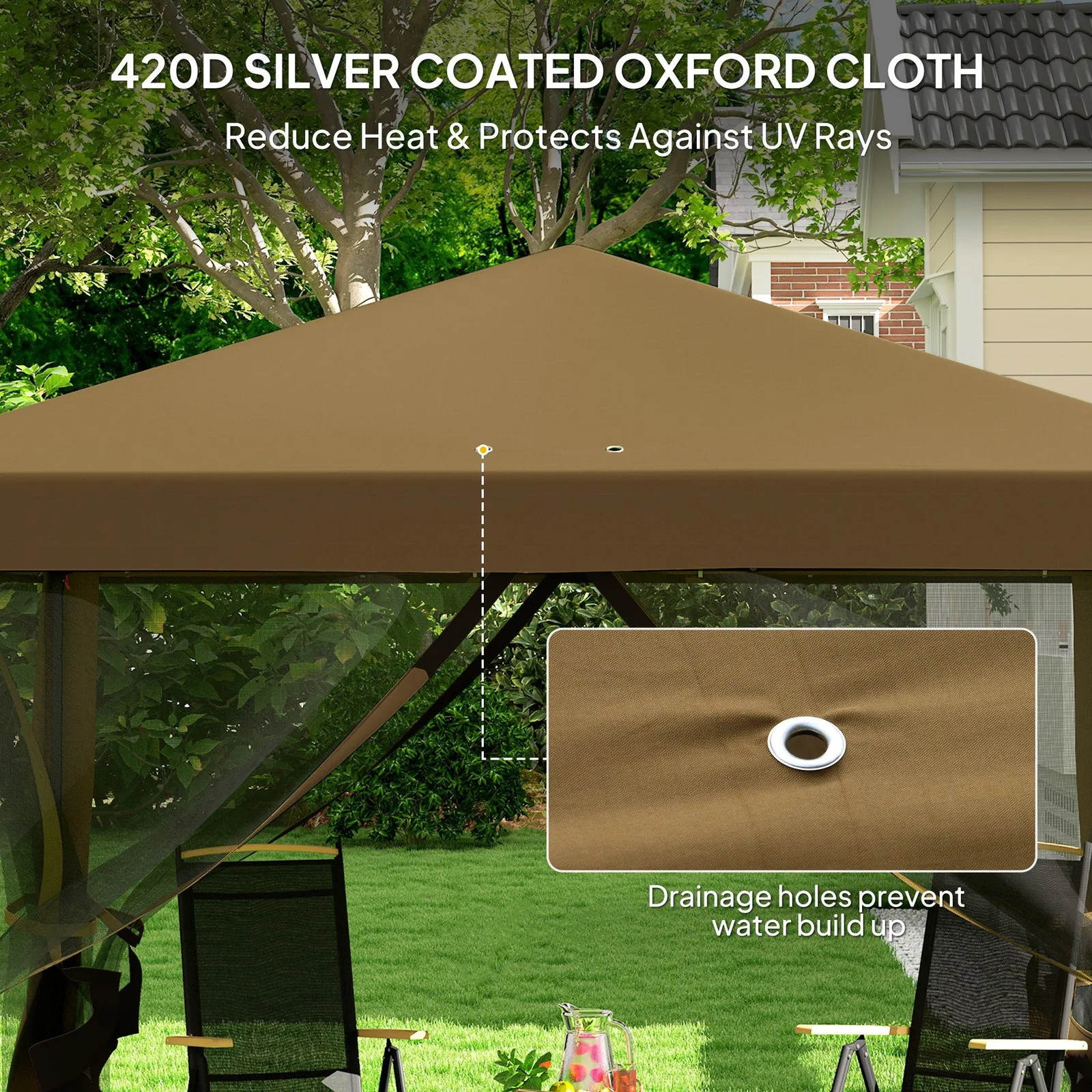 OUTSUNNY Heavy Duty Pop Up Gazebo with Removable Mesh Sidewall Khaki 5