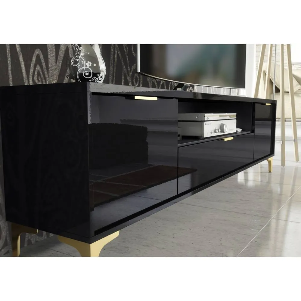Creative Furniture Goldline Gloss TV Unit 200cm - Glossy Black 3