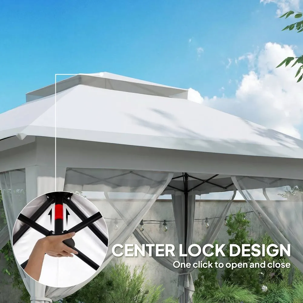 OUTSUNNY 3.6 x 3.6m Pop-up Tent Gazebo Instant Canopy Steel w/ Bag in Light Grey 4