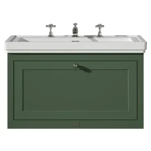 Bayswater Hartleigh Hunter Green Traditional Wall Hung Vanity Unit & 3 Tap Hole Traditional Recessed Basin - 800mm