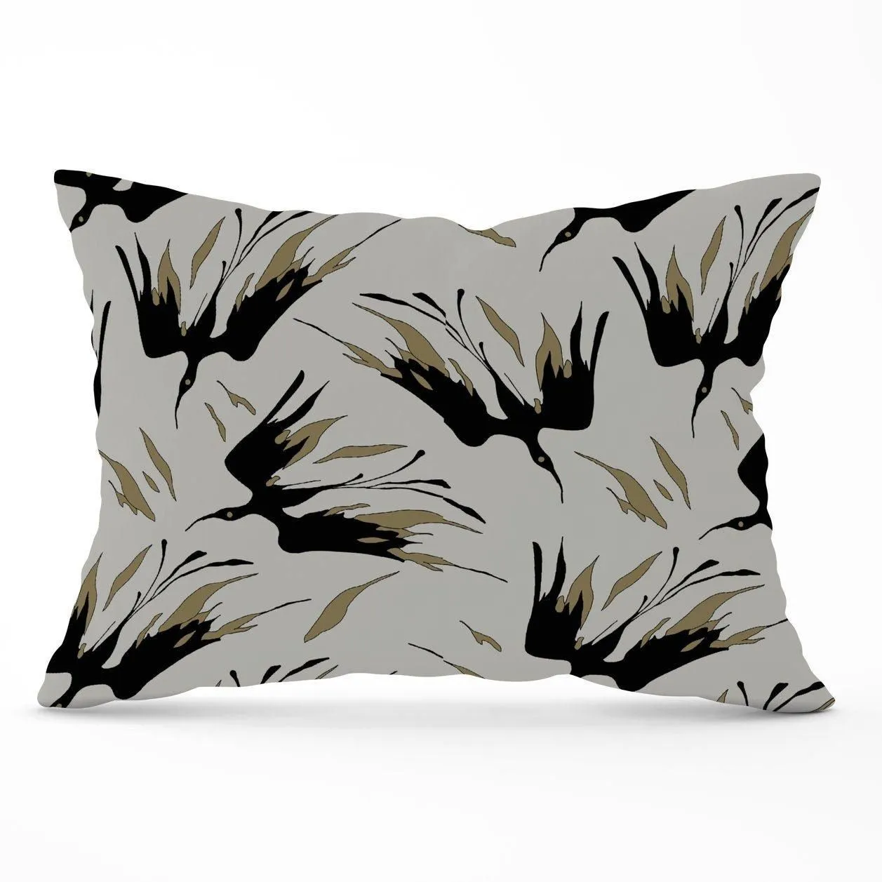 Warren Reed - Designer Black & Gold Fire Bird Silhouettes Cushions in Grey