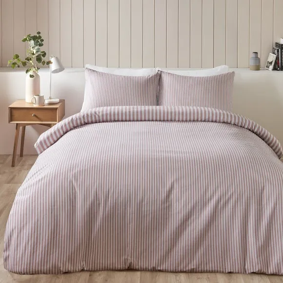 Catherine Lansfield Stripe 100% Brushed Cotton Reversible Duvet Cover & Pillowcase Set 3