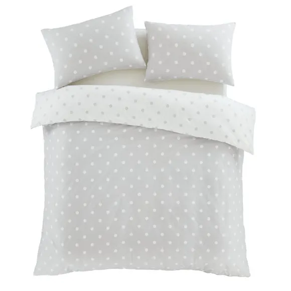 Catherine Lansfield Grey Polka Dot 100% Brushed Cotton Duvet Cover & Pillowcase Set 5