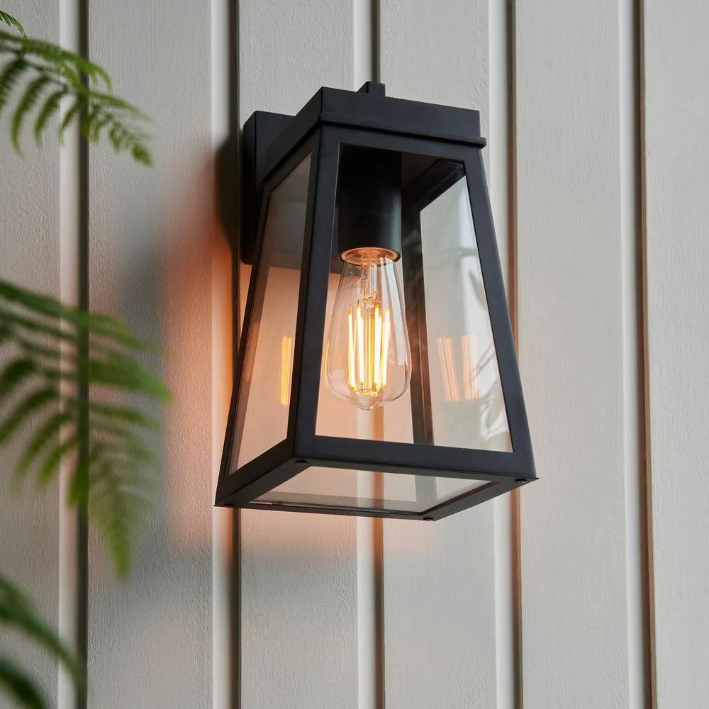 Netlighting Lymington Outdoor Wall Lantern Textured Black & Clear Glass E27 4