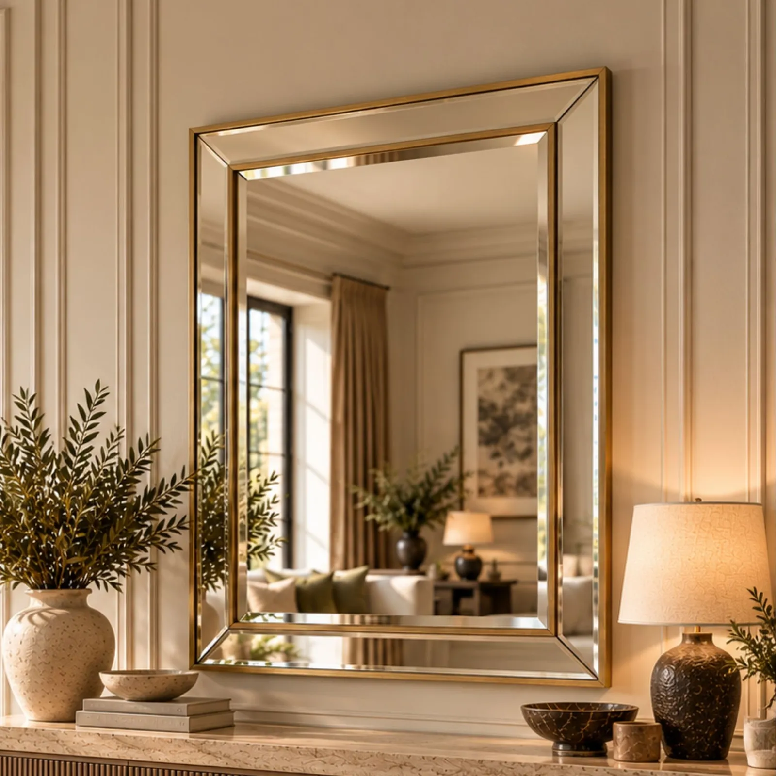 Yearn Mirrors Angled Wall Mirror Brass 95x120.5cm in Metallic Gold 4
