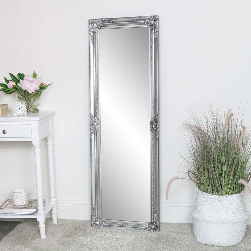 Melody Maison Tall Silver Ornate Bevelled Mirror 47cm X 142cm