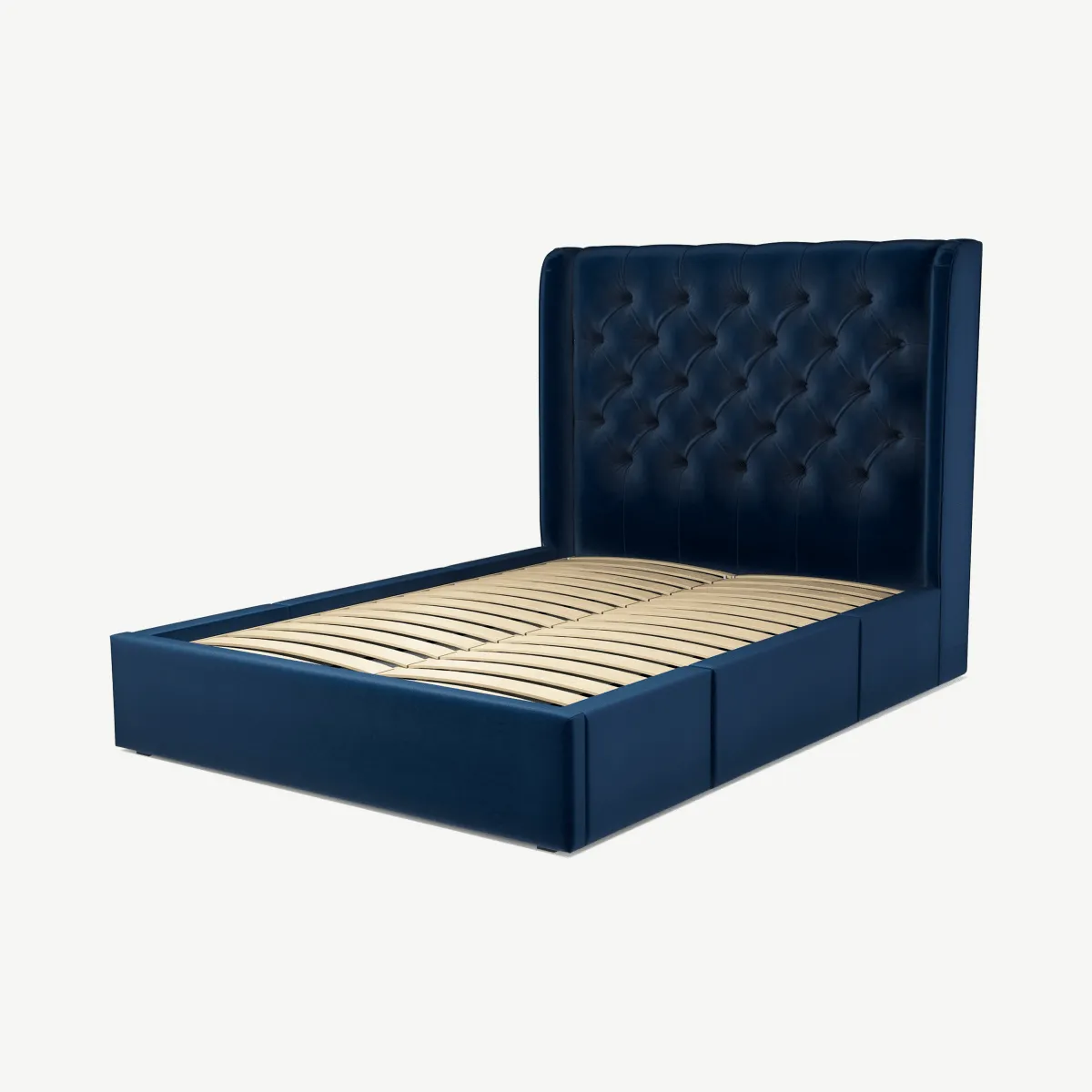Romare Double Bed with Storage Drawers, Regal Blue Velvet