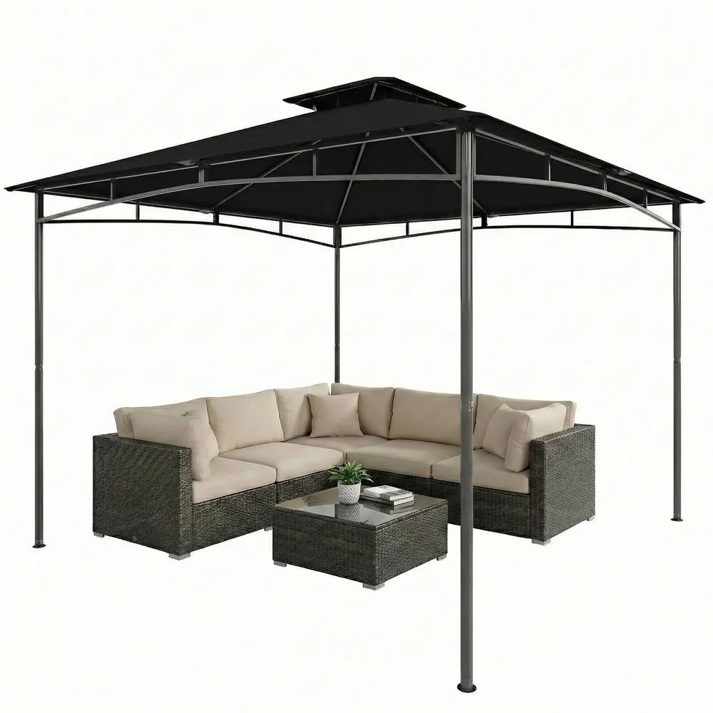 OUTSUNNY 3 x 3 m Gazebo, Outdoor Gazebo Canopy with 2-Tier Roof in Black 2