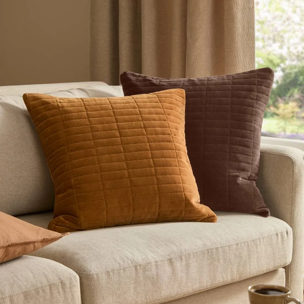 Yard Dales Quilted 100% Cotton Velvet Cushion in Brown 4
