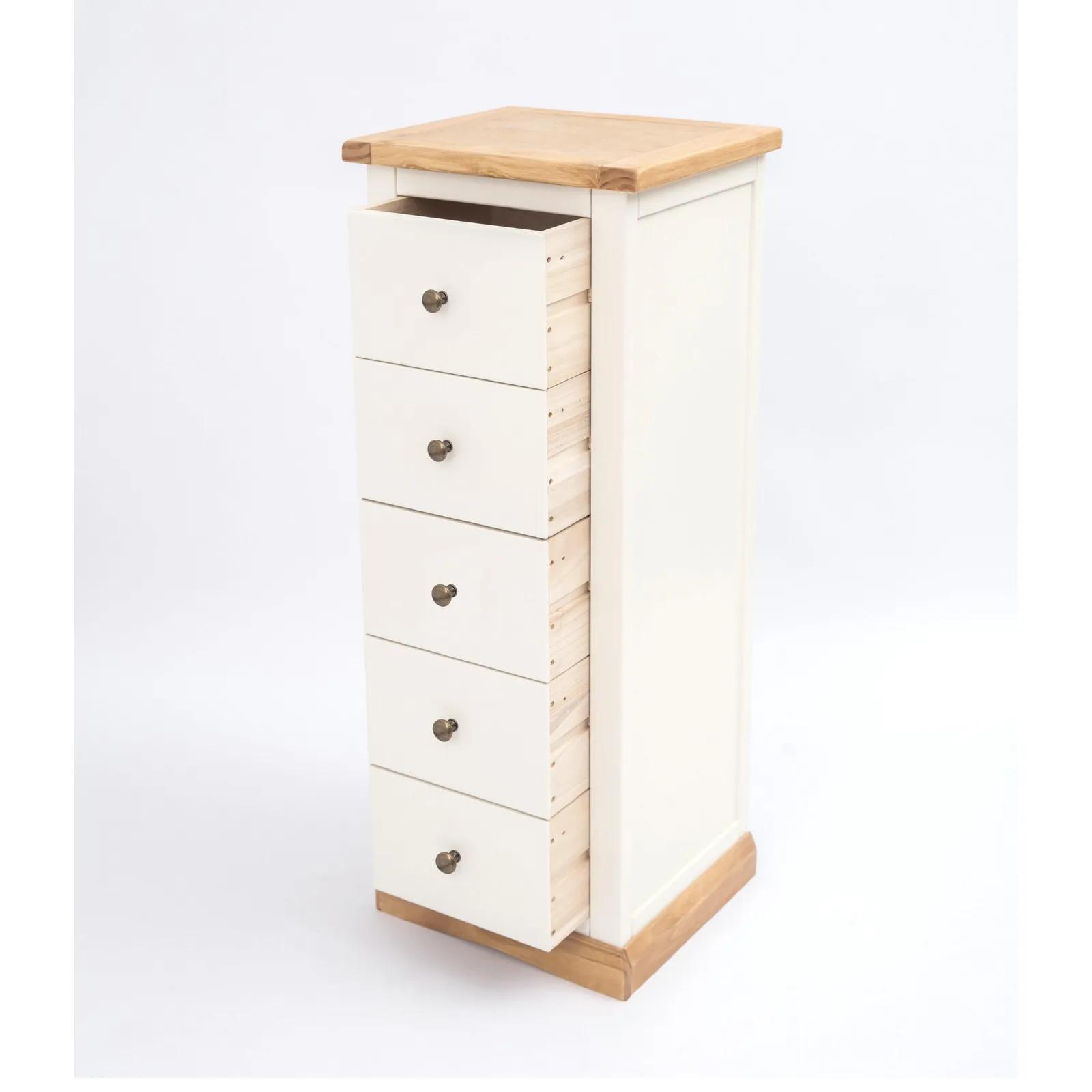 Cabinet Bits Trevi 5 Drawer Narrow Chest of Drawers Brass Knob in Off-White 4