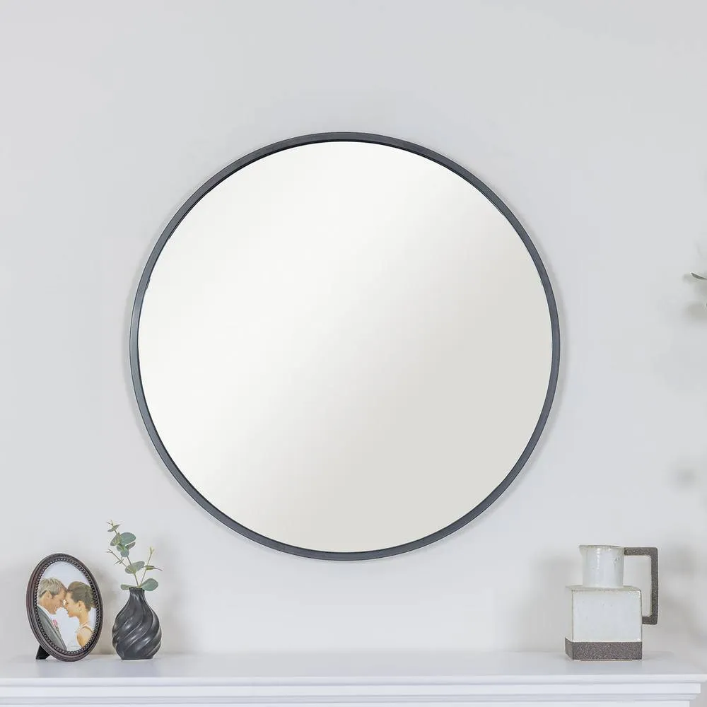Melody Maison Large Round Black Framed Wall Mirror 80cm X 80cm