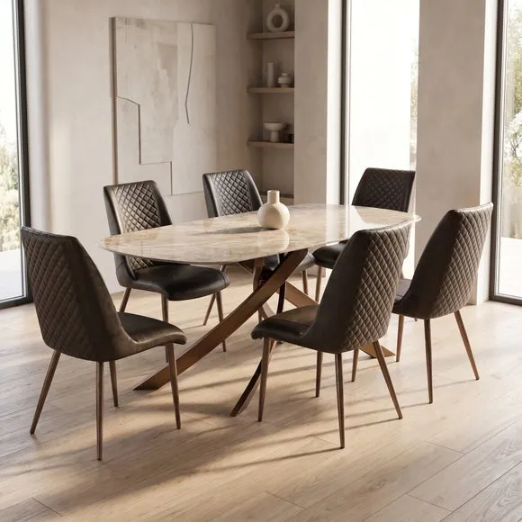 Fendi 6 Seater Dining Table with 6 Amber Faux Leather Dining Chairs 1