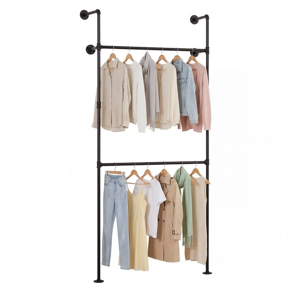 Costway Wall Mounted Industrial Pipe Garment Organizer in Black
