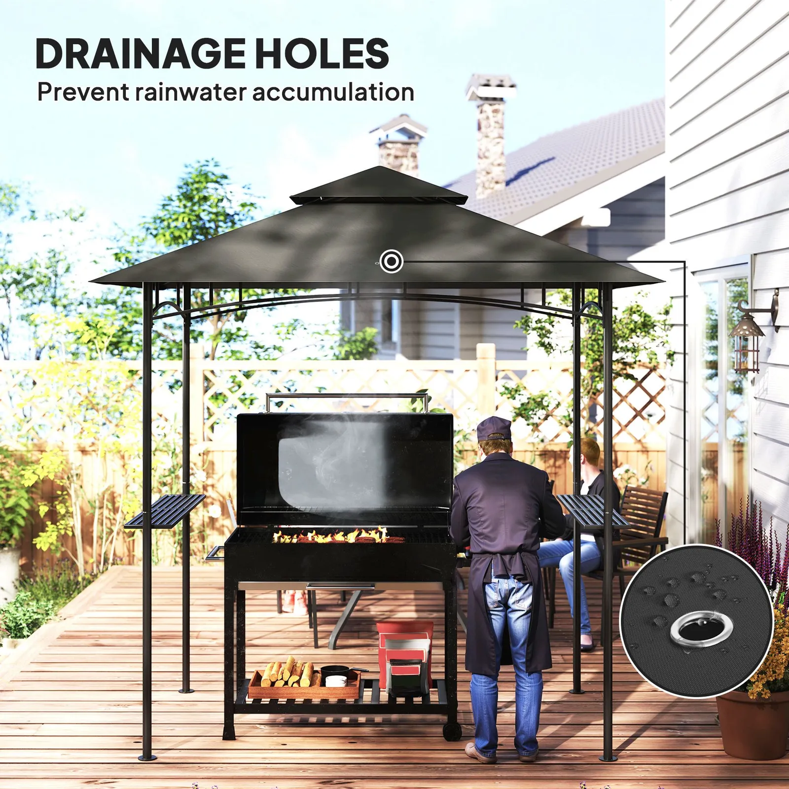 OUTSUNNY 8' x 5' Double Tiered BBQ Gazebo Shelter with LED Lights in Dark Grey 5