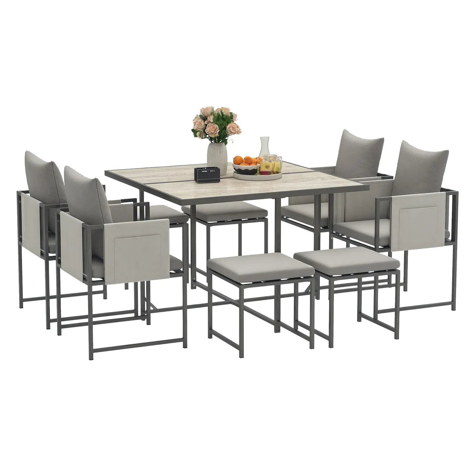 OUTSUNNY 8 Seater Garden Dining Set, Cube Garden Furniture with Cushions in Grey 2