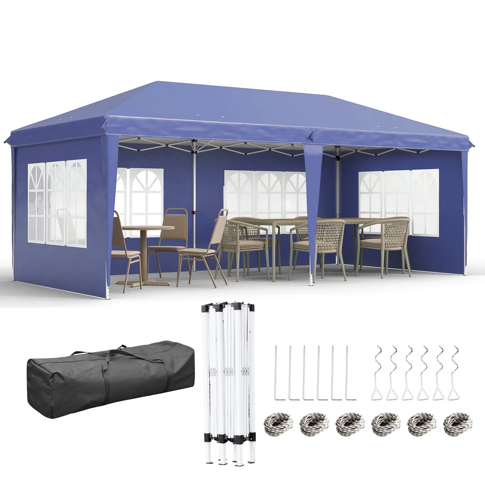 OUTSUNNY 3 x 6m Garden Pop Up Gazebo, Height Adjustable in Blue 2