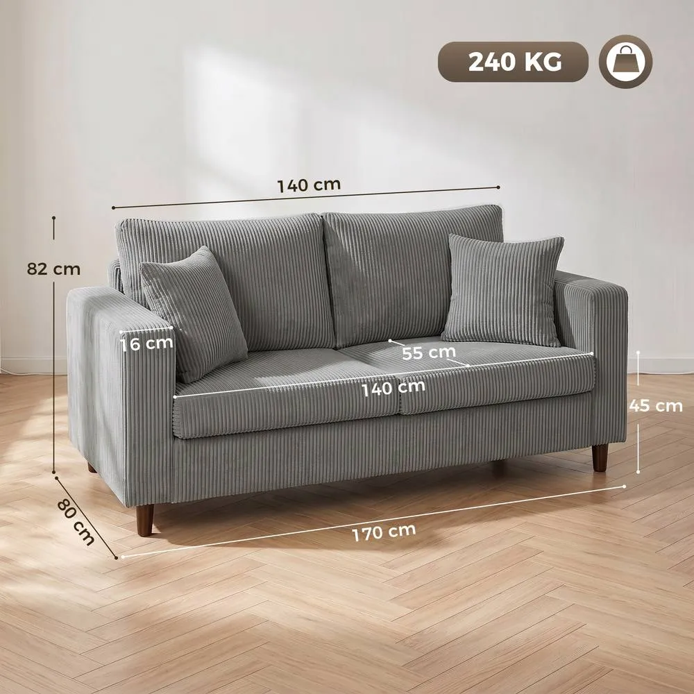 HOMCOM Loveseat Sofa with Wide Seat, Corduroy Upholstered, Light Grey 3