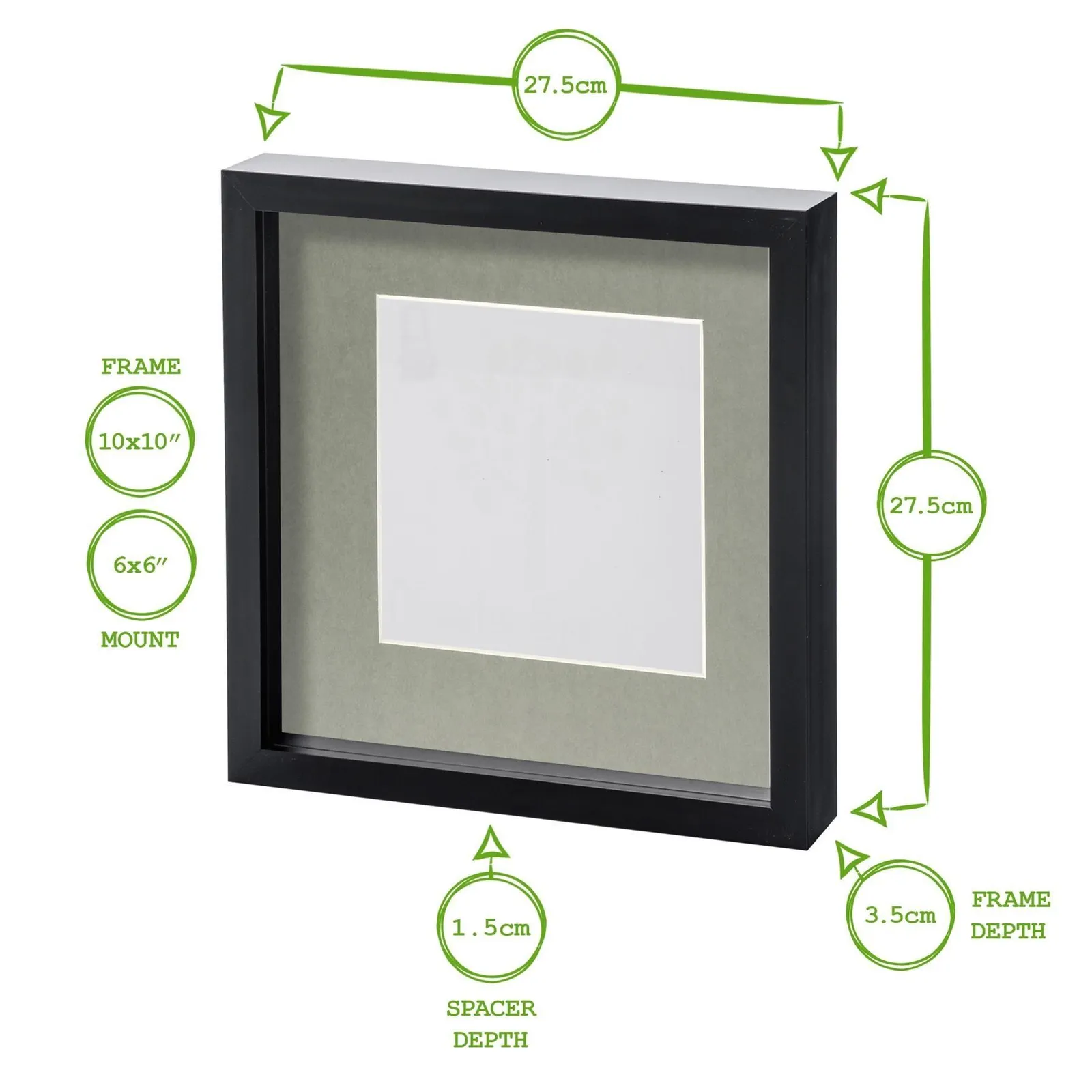 Nicola Spring 10" x 10" White 3D Box Photo Frames - 6" x 6" Mount - Pack of 2 4