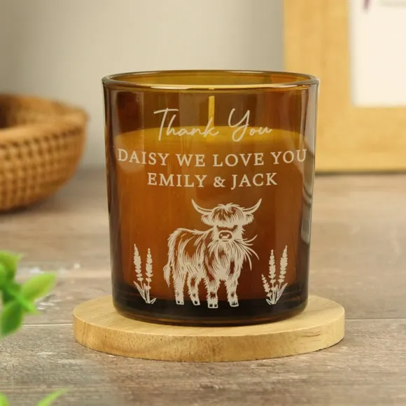 Personalised Engraved Highland Cow Glass Candle
