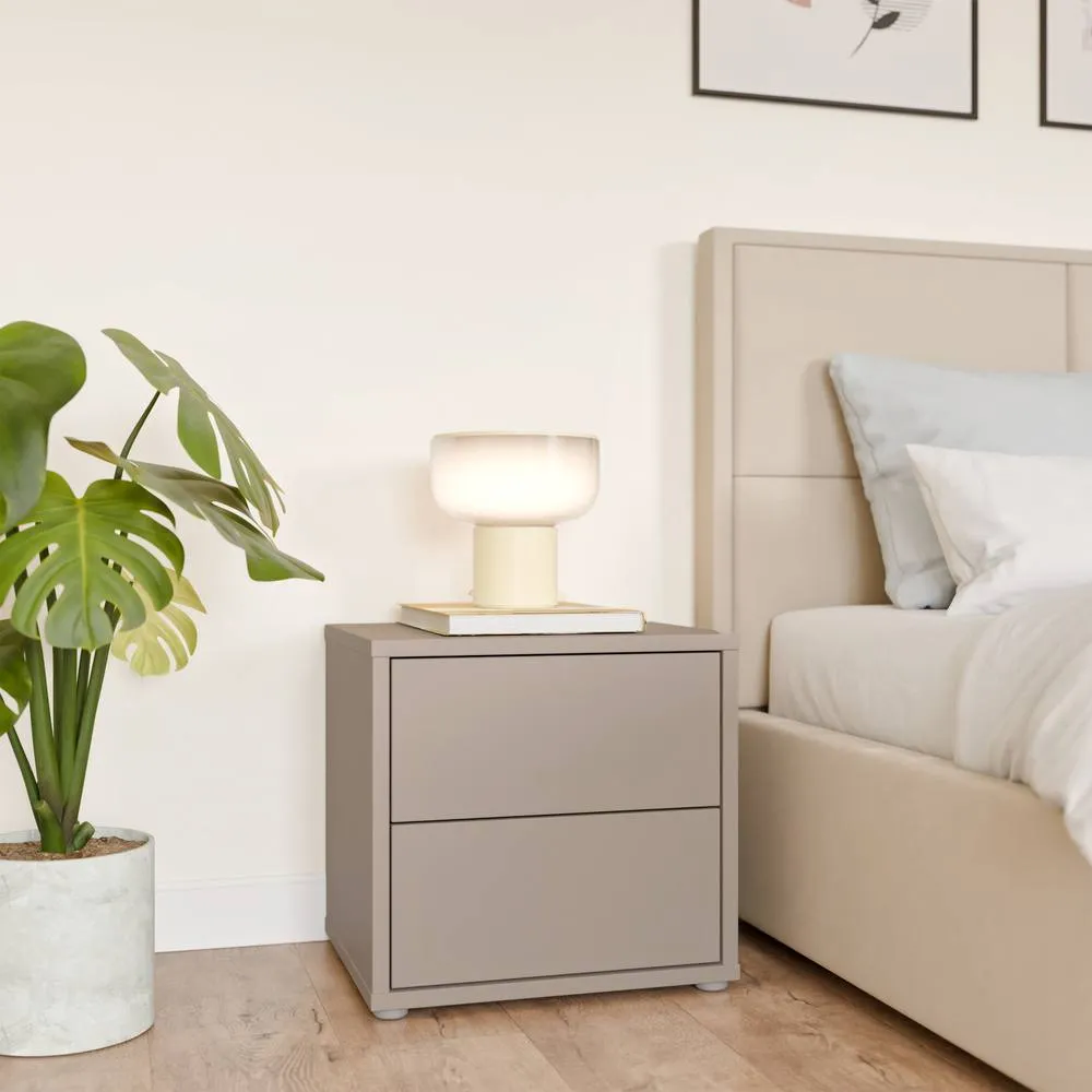 Furniture To Go Alice Springs Low Bedside Cabinet with 2 Drawers Push-Open in Taupe